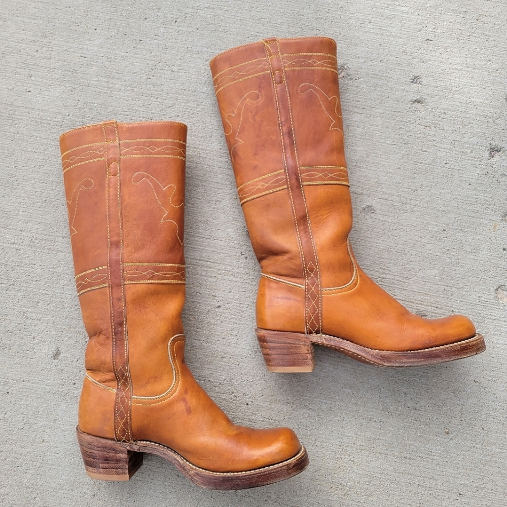 FRYE RARE Vintage Black Label Campus Stitching Horse Knee High Western Boots 7 - Picture 3 of 17